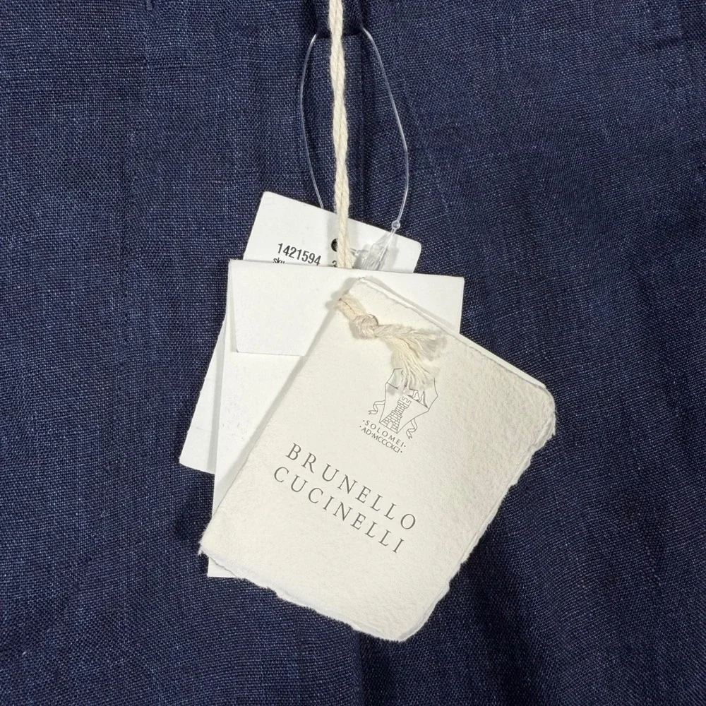 Brunello Cucinelli Pleated Linen Trousers Mens 33/42IT Italy Blue 100% Linen NWT